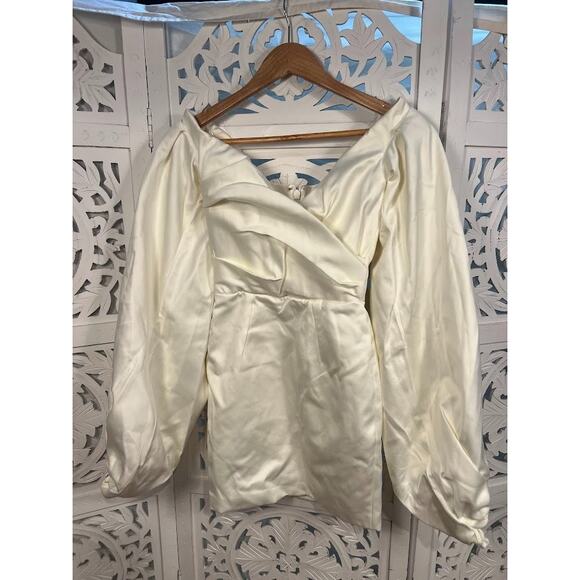House of CB Carlyn Ivory Satin Balloon Sleeve Mini Dress Size XS Extra Small - Picture 5 of 10